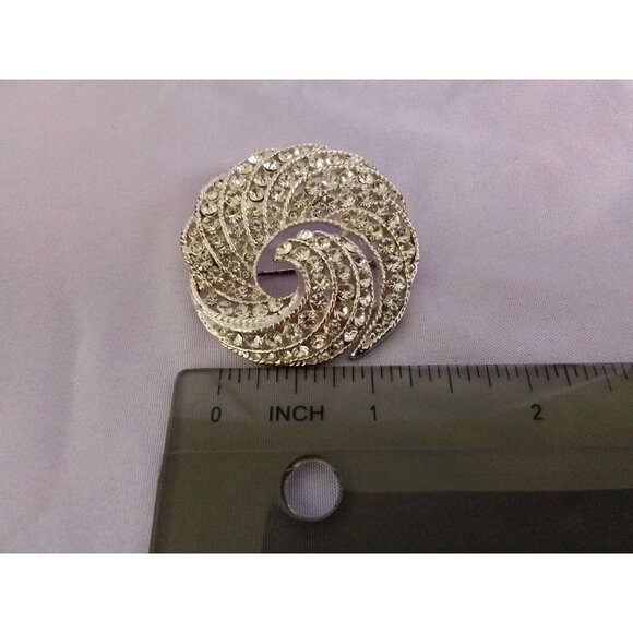 Vintage Rhinestone Swirl Brooch Pin Silver Tone - Picture 3 of 3